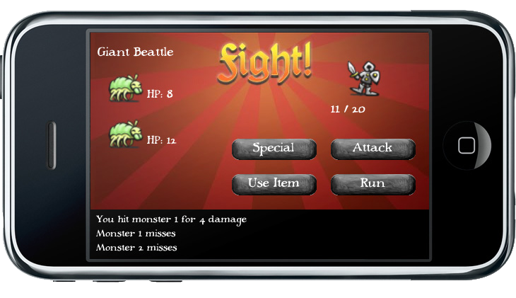 Yipe! 5 running on an iPhone during a fight with two giant beetles.