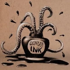 A sepia, hand-inked-looking RenderMan image of tentacles spilling from an ink bottle.