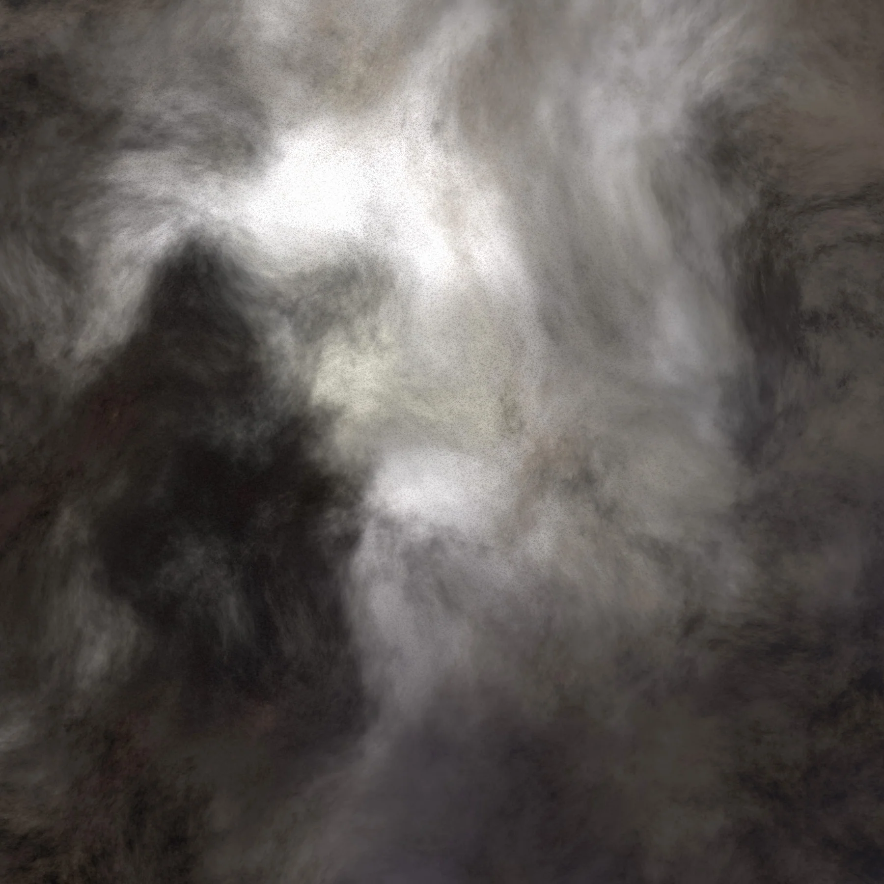 A smoky black-and-white procedural image resembling mist moving through steep terrain.