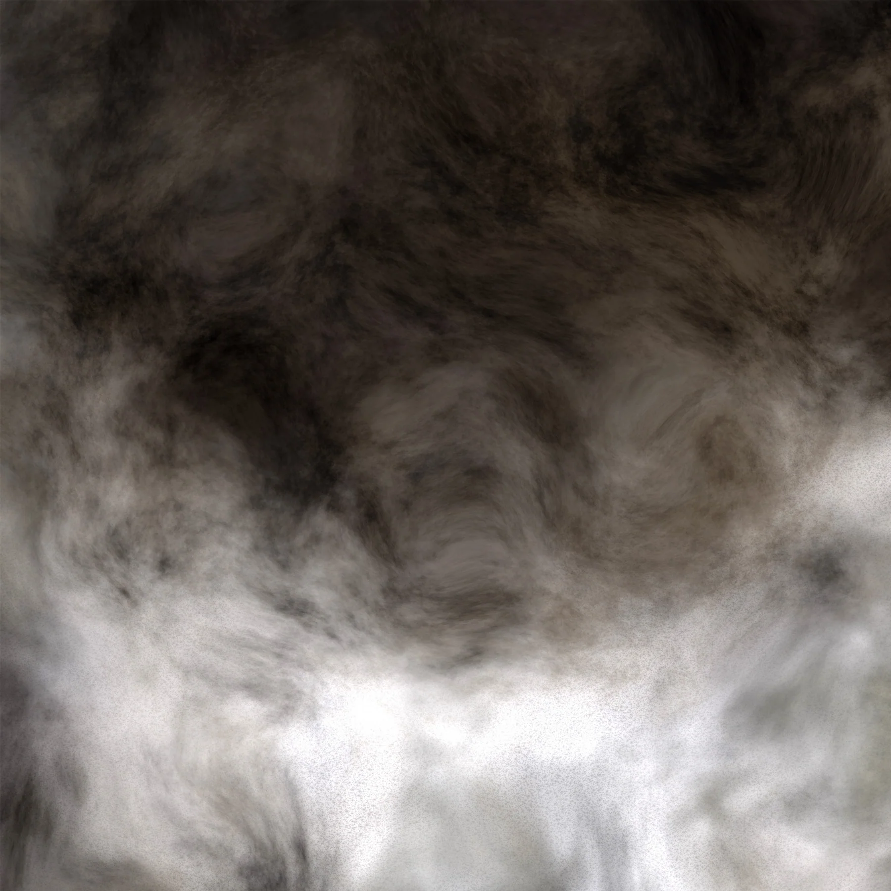 A black-and-white procedural image of swirling dark forms and a bright mist-like opening.