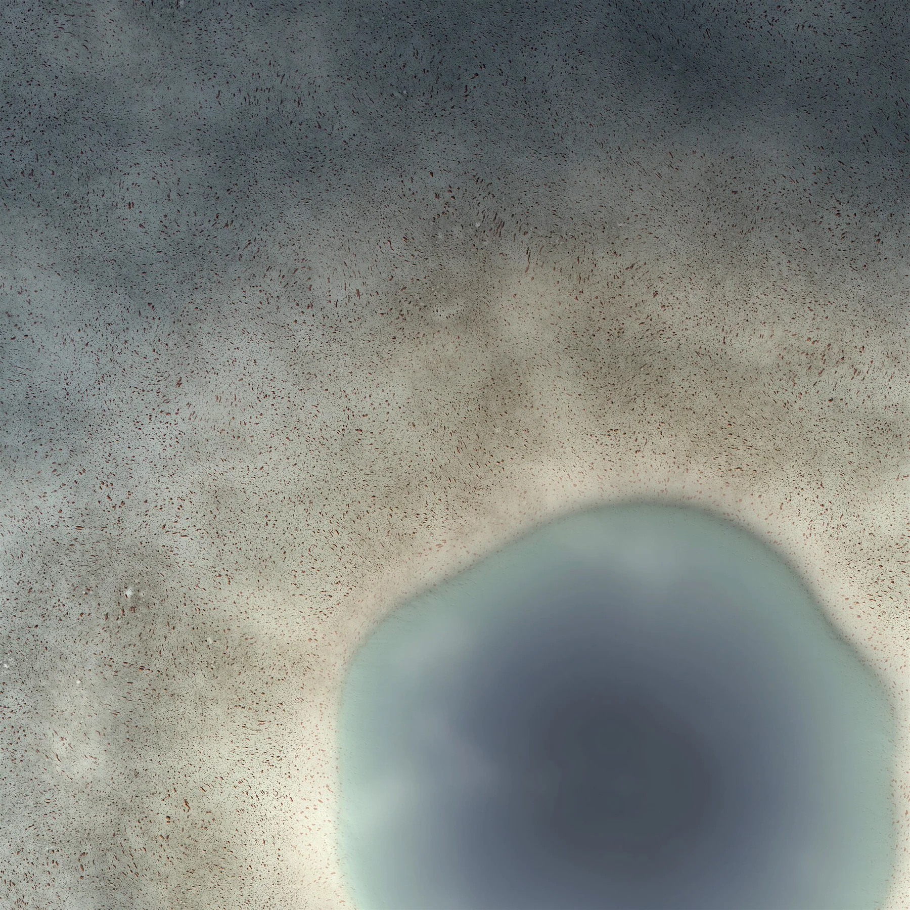 A richly textured procedural landscape in rust, teal, and mineral tones.