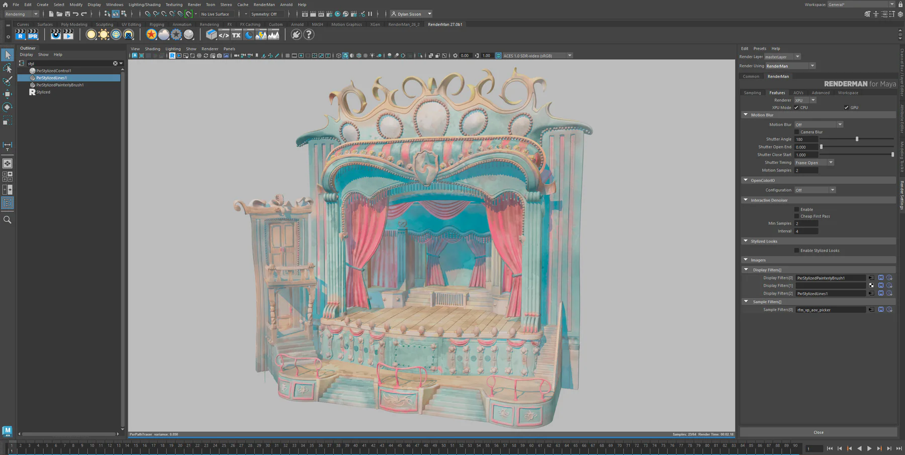 The watercolor-textured theater with softly glowing color and translucent-looking shadows.