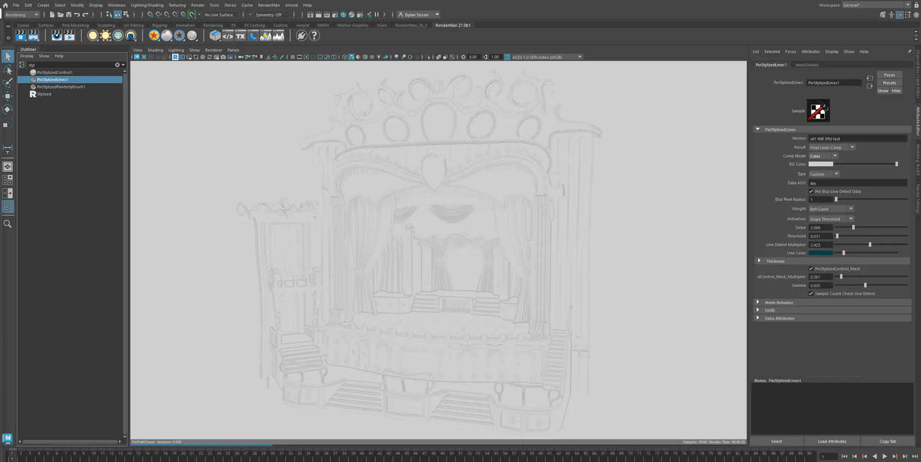 A sparse gray line rendering describing the theater’s ornament and edges.